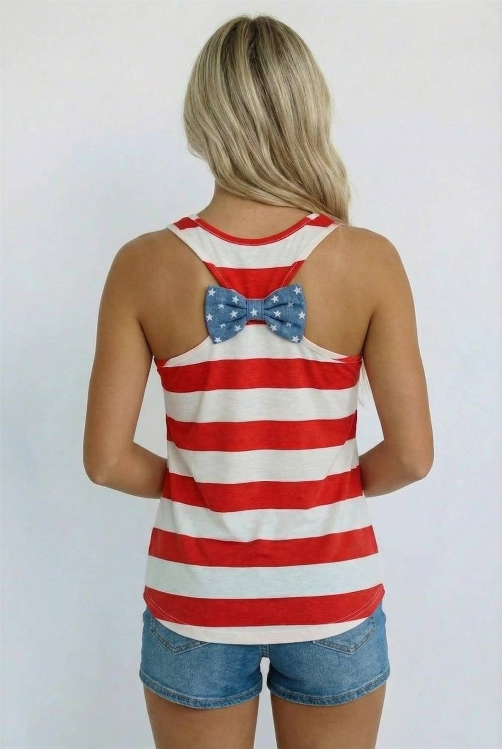 USA stripe tank with star pocket & bow back: RED / M