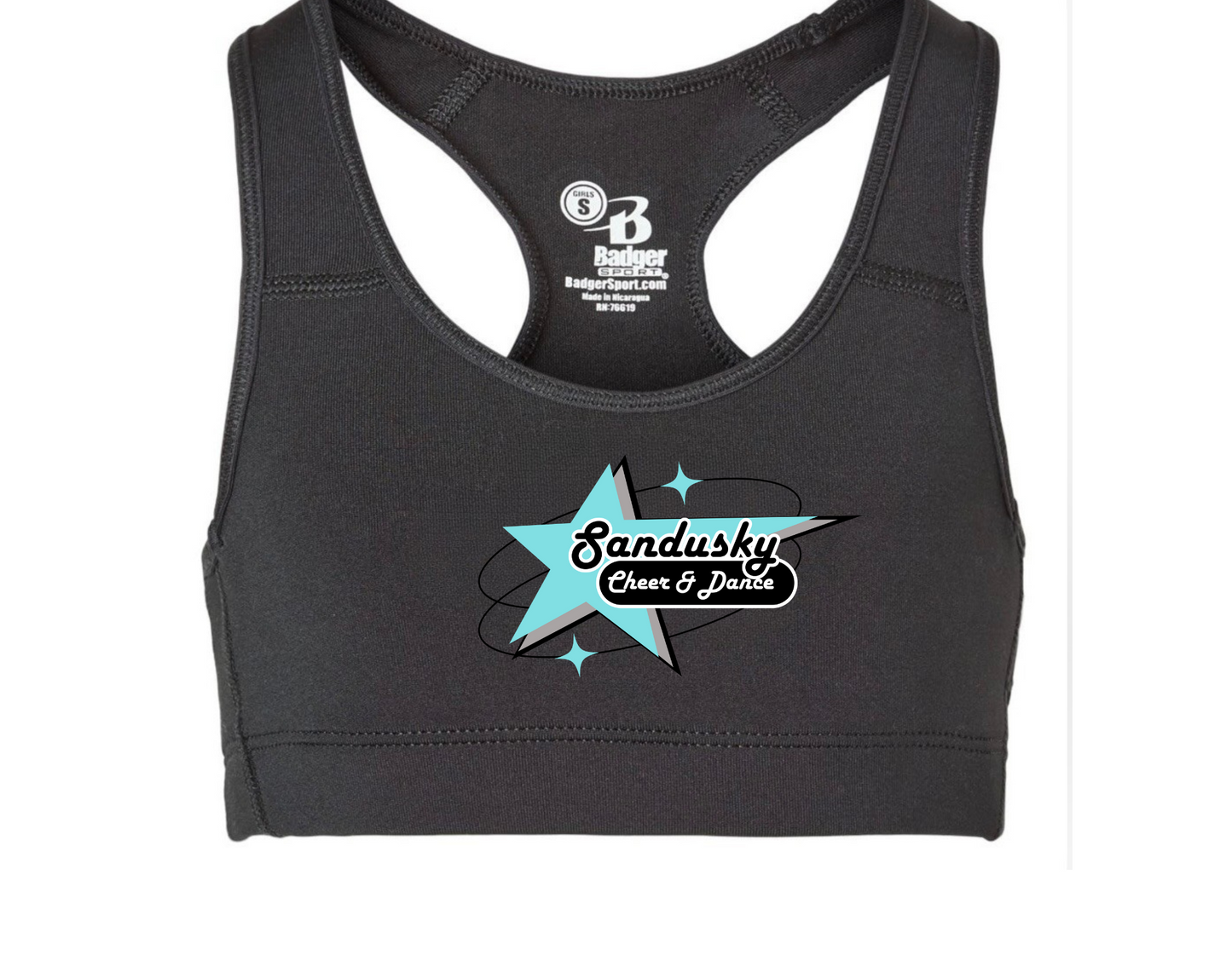 Sandusky Cheer and Dance - BLUE STAR LOGO on BLACK