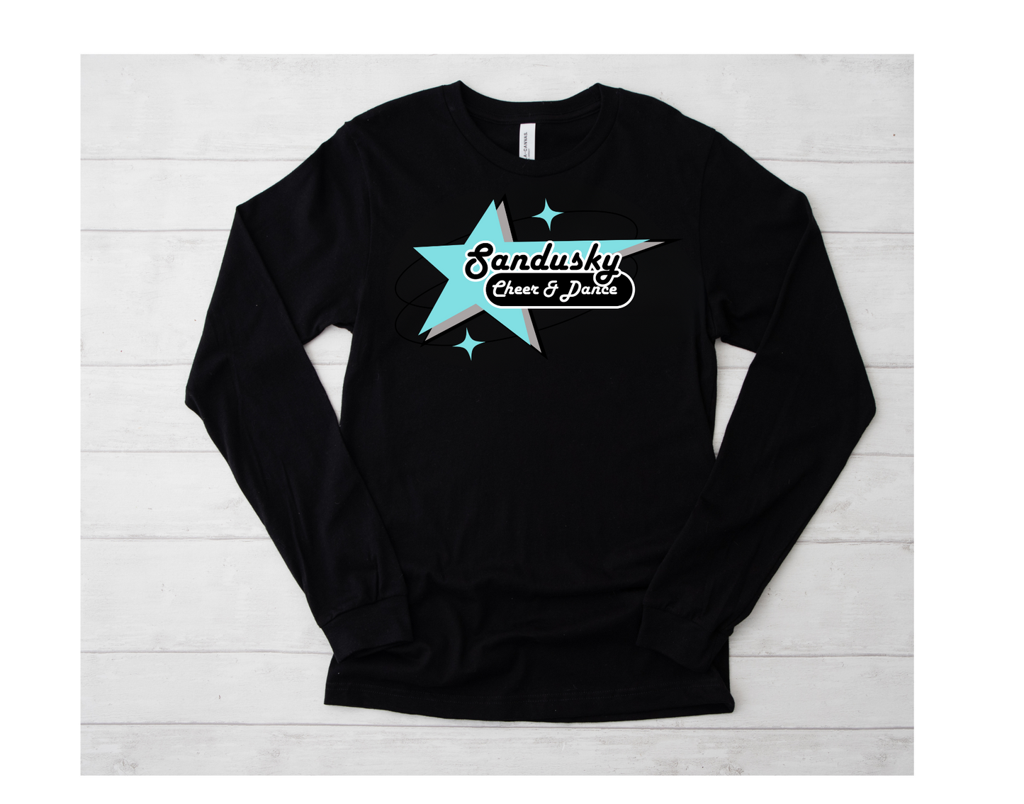 Sandusky Cheer and Dance - BLUE STAR LOGO on BLACK
