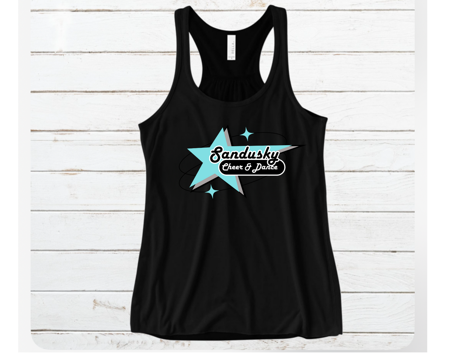 Sandusky Cheer and Dance - BLUE STAR LOGO on BLACK