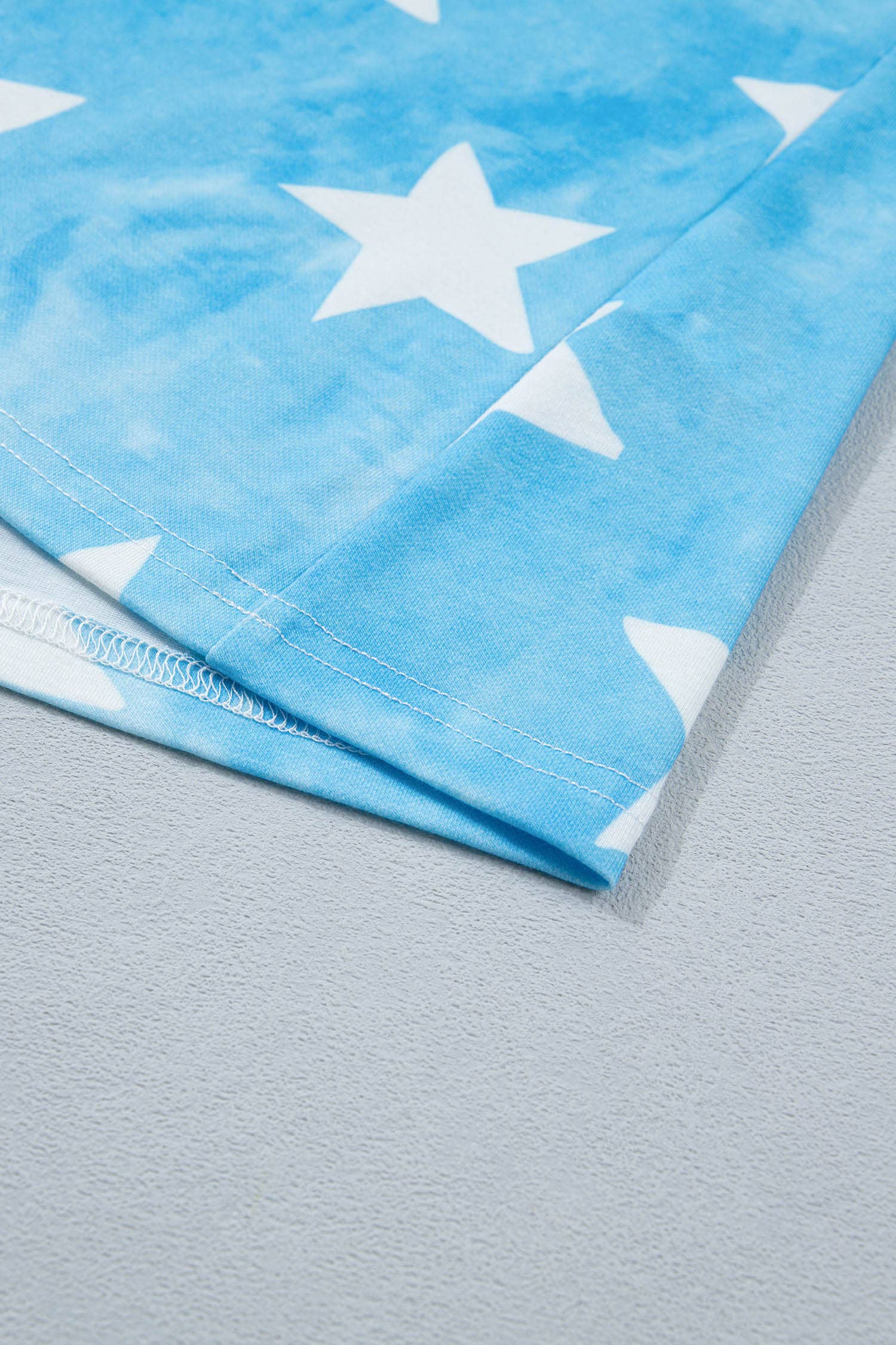 Tie Dye Star Print Striped Trim Round Neck Tank Top (S-XL): Blue / Missy / S