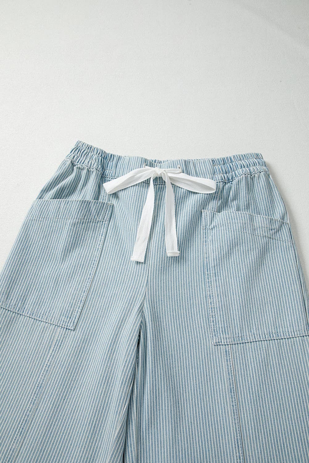 66 Spring 2026 Stripe Mid Rise Drawstring Waist Denim Jeans: Blue / Missy / 8