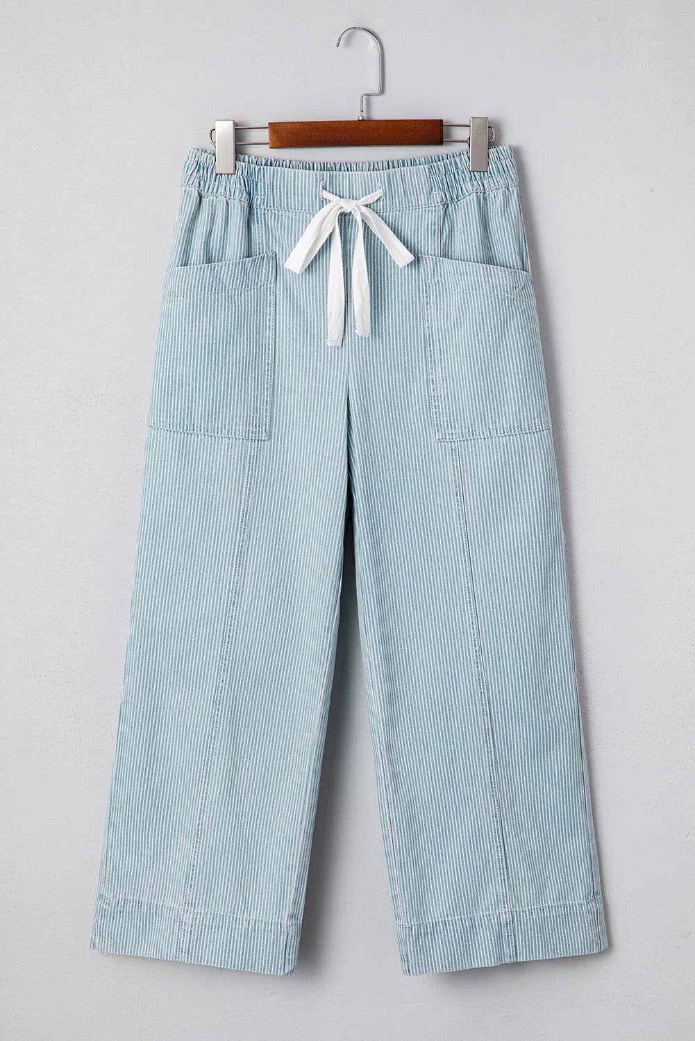 66 Spring 2026 Stripe Mid Rise Drawstring Waist Denim Jeans: Blue / Missy / 4