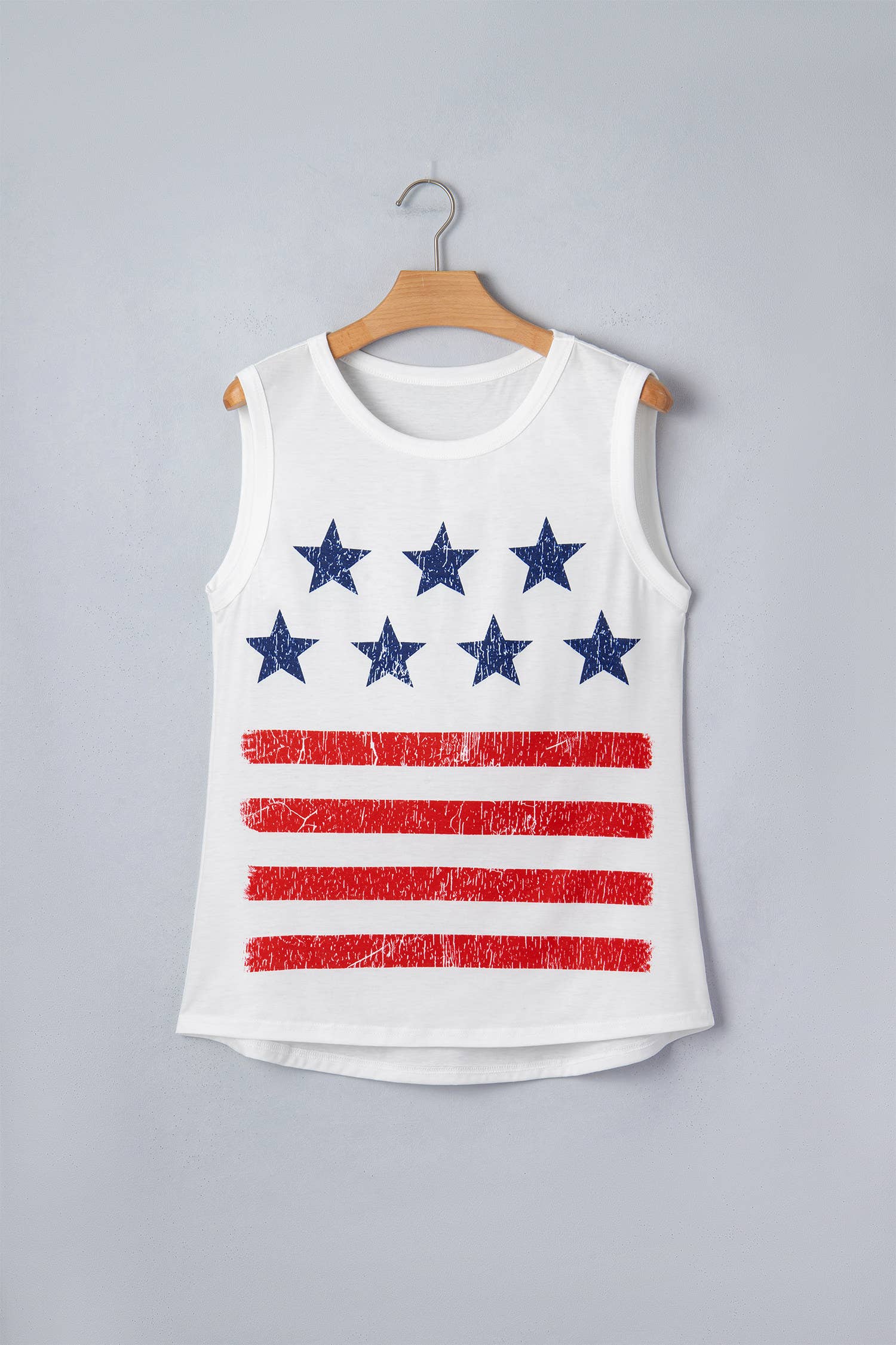 66 Vintage Stars and Stripes Printed Casual Tank Top (S-XL): White / Missy / L