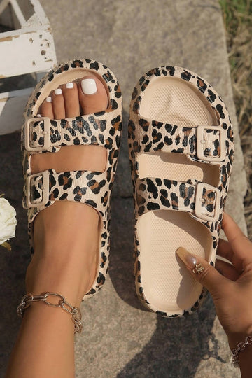66 Retro Leopard Double Buckle Comfy EVA Slippers: Brown / 8.5(40)