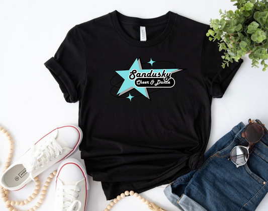 Sandusky Cheer and Dance - BLUE STAR LOGO on BLACK
